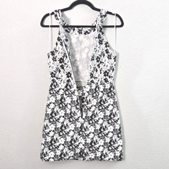 Topshop Mini Dress Coquette Mod Revival Black White Floral Cutout Summer Size 4 - Picture 3 of 13